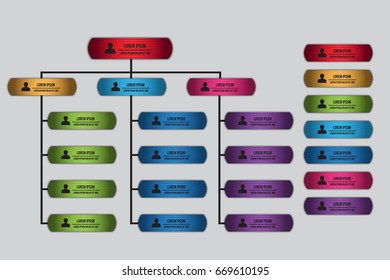 Colorful Rectangle Organization Chart Infographics, Rounded Rectangle Shape with People Icon, Business Structure, Metallic Color, Vector Illustration.