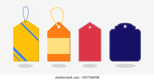Colorful rectangle price tag set in colors like yellow, blue, orange, red, dark purple