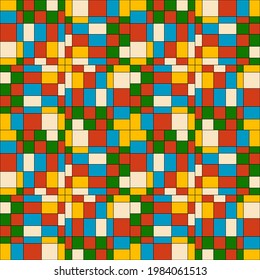 Rectángulos coloridos adornos. Formas vectoriales y sin fisuras. Rectángulos azul, naranja, verde y amarillo.
