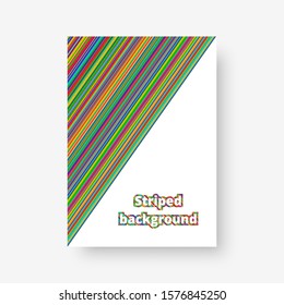 Colorful rectangular cover with bright multi-colored stripes. Vector illustration with blue, green, yellow, orange, pink lines.
