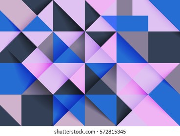 Colorful rectangular geometric blue background pattern of squares, triangles with shadows for book covers, banners, posters, magazines and websites. Vector illustration of a modern flat style.