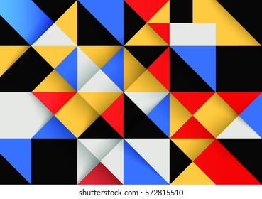 Colorful rectangular geometric blue background pattern of squares, triangles with shadows for book covers, banners, posters, magazines and websites. Vector illustration of a modern flat style.