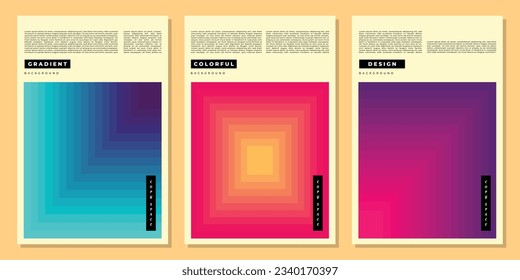 Colorful rectangular gradient vertical background template copy space. Geometric colour gradation backdrop design for poster, banner, elaflet, flyer, magazine, or cover.