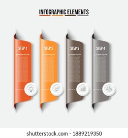 Colorful  rectangular infographics elements, Thin line pictograms, pointers and text box, Concept of business model with 4 successive steps, Modern design template, Steps or processes.