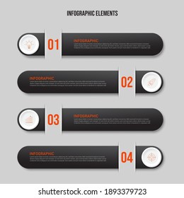 Colorful  rectangular infographics elements, Thin line pictograms, pointers and text box, Concept of business model with 4 successive steps, Modern design template, Steps or processes.