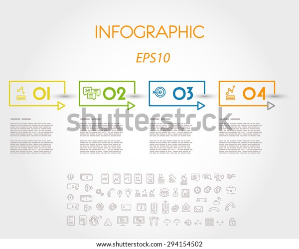 Colorful Rectangular Linear Infographic Four Steps Stock Vector