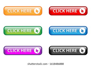 Colorful rectangular vector CLICK HERE web button set