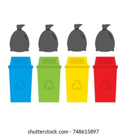 Colorful Recycle Bins Set with Examples for the Separation and Utilize of Garbage. Saving Of The Environment Vector illustration