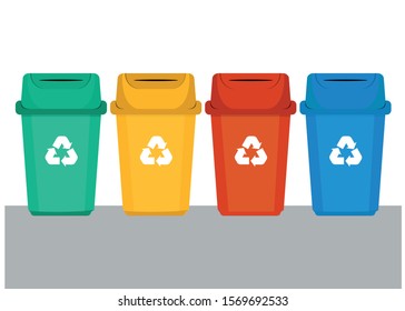 Colorful recycle garbage bins, waste, trash vector design