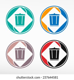 Colorful recycle garbage can - round color set. Web icon element.