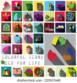 colorful recycle icons on color square