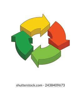 Colorful recycle logo icon vector image. Arrows in a circle, process symbol. Vector isometric illustration.