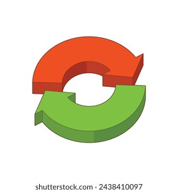 Colorful recycle logo icon vector image. Arrows in a circle, process symbol. Vector isometric illustration.