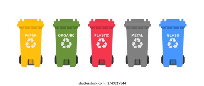 Colorful Recycling bins. Garbage sorting. flat style. isolated on white background
