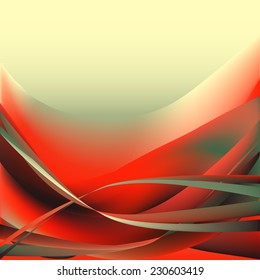 Colorful red abstract waves on isolated yellow light background