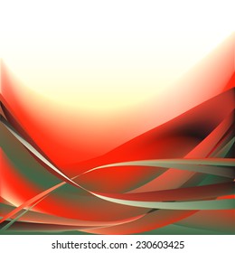 Colorful red abstract waves on isolated white background