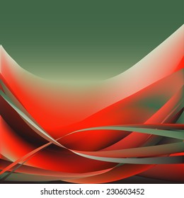 Colorful red abstract waves on isolated green background