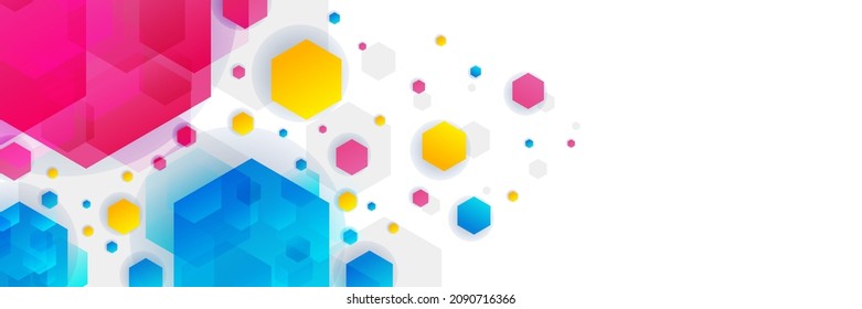 Colorful red blue yellow hexagon banner background. Vector abstract graphic design banner pattern background template.