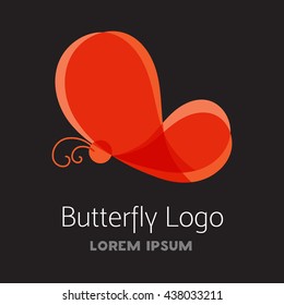 Colorful red butterfly logo template. Transparent business sign for beauty and cosmetic industry, salon, boutique. Butterfly icon for business card, brand, logotype, identity. Vector illustration.