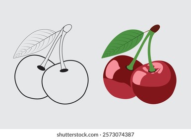 Colorful red cherry fruit flat illustration design. 