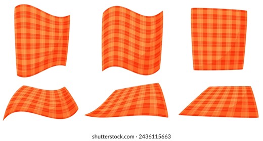 Colorful red classic blanket for a picnic, hiking trip. Carpet, plaid, rug, mat, airplane carpet, textiles of various shapes. vector illustration on white background.