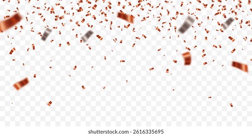 Colorful red confetti. Celebration carnival falling shiny glitter confetti. Luxury greeting card. Vector illustration.