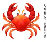 Colorful red crab vector illustration. Sea creature in flat design. Shell crab icon isolated on white background. Water animal with claws. Vector Illustration isolated with white background.