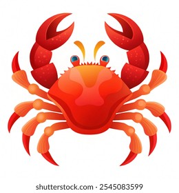 Colorful red crab vector illustration. Sea creature in flat design. Shell crab icon isolated on white background. Water animal with claws. Vector Illustration isolated with white background.