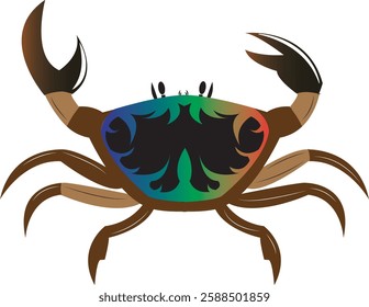 Colorful red crab vector illustration. Sea creature in flat design. Shell crab icon isolated on white background. Water animal with claws. Vector Illustration isolated with white background.

