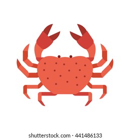 Colorful red crab vector illustration. Sea creature in flat design. Shell crab icon isolated on white background. Water animal with claws.