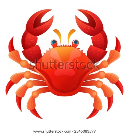 Colorful red crab vector illustration. Sea creature in flat design. Shell crab icon isolated on white background. Water animal with claws. Vector Illustration isolated with white background.