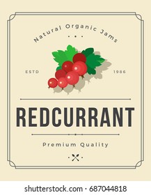 Colorful Red curant Jam Packaging Logo Design Element in Vintage Style. Red curant Retro Label Vector Illustration.