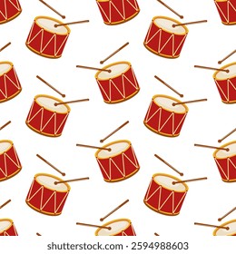 Colorful red drums pattern with sticks on a white background for festive designs