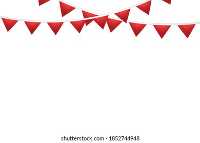 Colorful Red Flag Bunting Isolated On Background. Celebration & Congratulations. Sport Soccer, Football Decoration. Vector