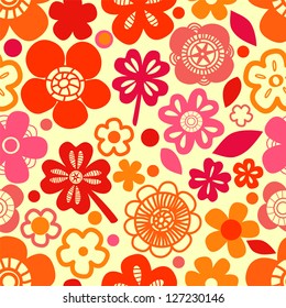 Colorful red flowers and shamrocks seamless pattern, vector