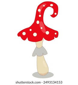 colorful, red fly agaric mushroom on a white background.	