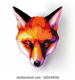 Colorful red fox face, pop art painting. Vector illustration.