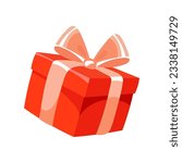 Colorful red gift box with bow, gift, present. Icon, illustration, vector