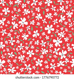 Colorful, red and green flower liberty pattern