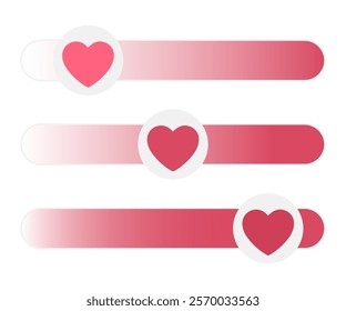 Colorful red heart progress bars , symbolizing love and emotional appeal, minimal design in cute vector style for Valentine's Day, romance and affection concepts, isolated icon on white background