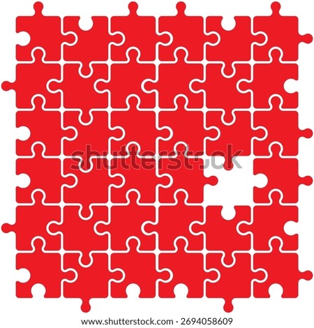 Colorful red jigsaw puzzle pattern background symbolizing autism awareness and connection concept design