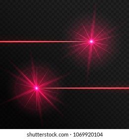 Colorful red laser rays on a translucent background. Vector illustration with bright light effect