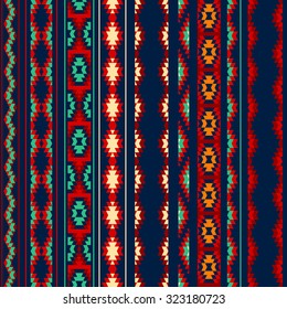 Colorful red orange blue aztec striped ornaments geometric ethnic seamless pattern, vector
