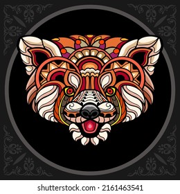Colorful red panda head mandala arts. isolated on black background.