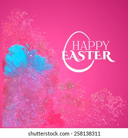Colorful red pink and blue background watercolor Happy Easter card 