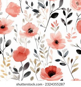 Colorful Red and Pink Roses Floral Watercolor Seamless Pattern Wallpaper Background Vector
