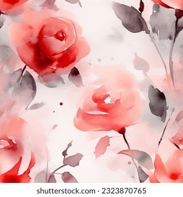 Colorful Red Pink Terra Roses Floral Watercolor Seamless Pattern Wallpaper Background Vector
