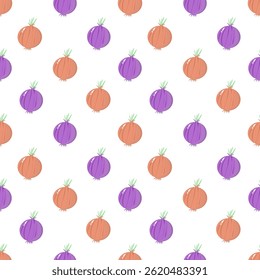 Colorful Red and Purple Onion Pattern on White Background for Kitchen Decor and Food-Related Designs