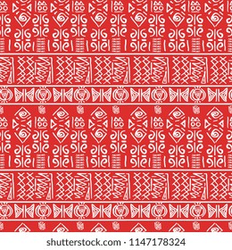 Colorful red tribal with ultra violet colors. Trendy doodle hand drawn unique seamless pattern for fabric textile print vector illustration.