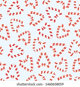 Colorful Red and White Holiday Christmas and New Year Candy Cane Hearts Vector Seamless Pattern. Winter Holiday Print. Festive Background